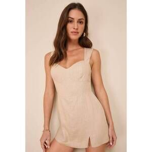 Lulus Certainly Effortless Tan Linen Sleeveless Skort Romper Beige - Size S